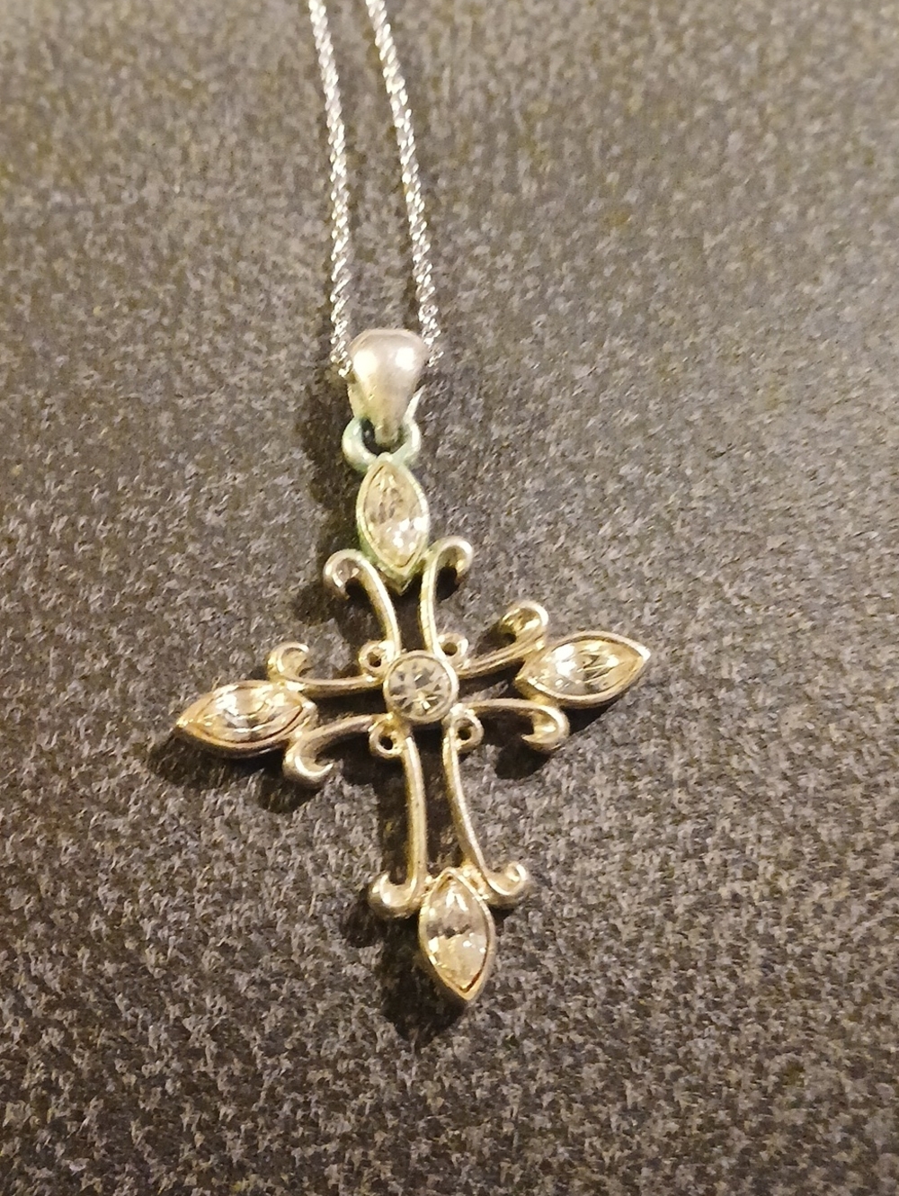 Silver,- Tone Cross Pendant Necklace - White